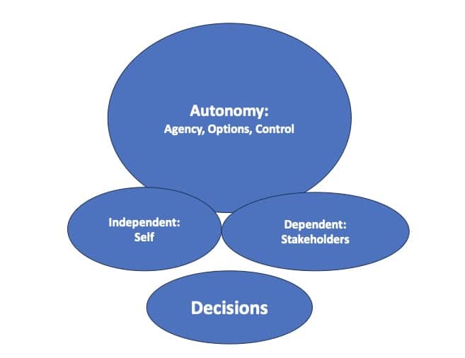 Graphic showing the interactivity between autonomy and decisions